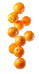 Oranges falling in mid-air png isolated on transparent background