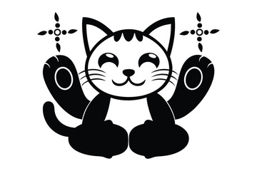 Cute Cartoon Cat with Upraised Paws and Smiling Face