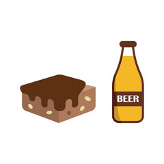 Beer drink and brownies food icons with a harmonious and inviting design