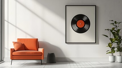 Elegant vinyl record on modern surface with minimalist aesthetic and clean lines