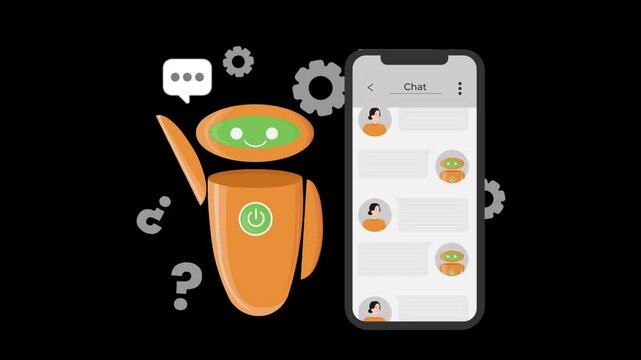 artificial intelligence chatbot, artificial intelligence chat cell phone animation 4k on alpha channel
