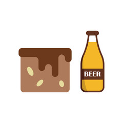 Beer drink and brownies food icons with a harmonious and inviting design