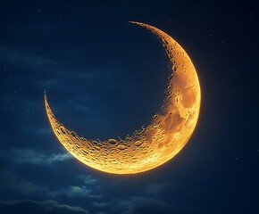 Golden crescent moon in night sky. (2)