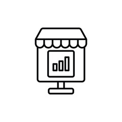 Online shopping on laptop computer icon. Ecommerce symbol for apps and websites