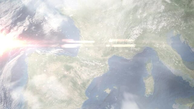 Earth zoom in from space and focus on Toulouse, France. Background for travel blog or intro. Satellite view. 3D style animation. Images from NASA.