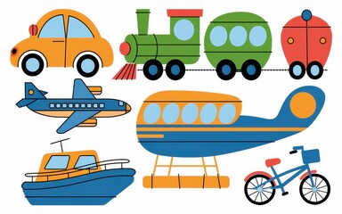 Colorful Illustration Featuring Various Modes Of Transportation