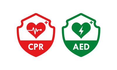 CPR and AED design logo template illustration