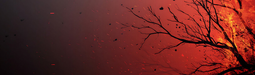 Fiery Inferno: Burning Tree Branches Against Dark Night Sky