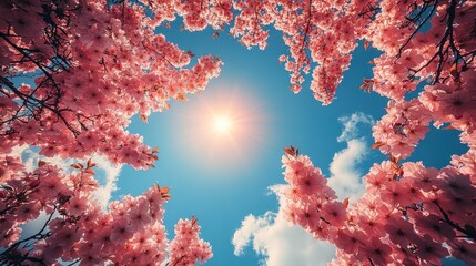 Sunny Spring Blossom Canopy, Sky, Flowers, Nature, Background, Outdoors, Wallpaper, Design