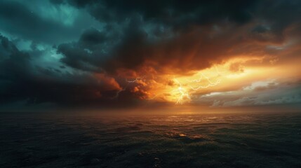 Obraz premium Thunderstorm showcases an abstract power. Lightning and rain fill the dark, stormy sky.