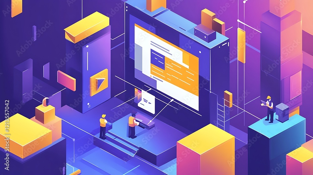 Aufkleber isometric illustration of web development and data processing