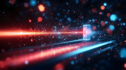 Digital interface featuring a loading bar graphically representing the process of restarting rebooting or refreshing a technological system or device  The image conveys a sense of energy motion