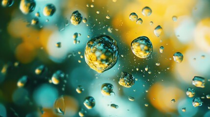 Macro Photography of Water Droplets on Glass with Teal and Gold Background