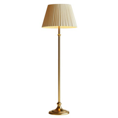 Stylish floor lamp featuring a slender golden base and a pleated beige shade, adding warmth and sophistication to any living space or reading nook