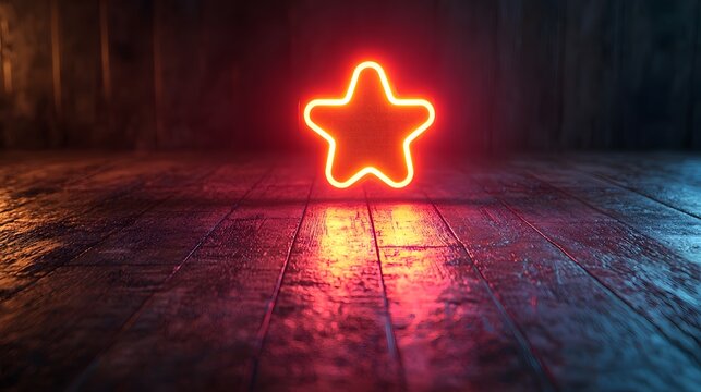 Glowing neon star icon on a virtual digital screen symbolizing a restart or new opportunity ahead Abstract futuristic modern minimalist design with bright shiny illuminated background