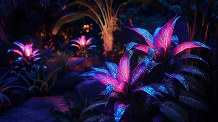 Enchanted Glowing Flora in a Mystical Night Garden