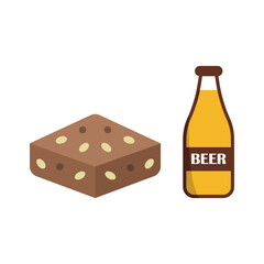 Beer drink and brownies food icons with a harmonious and inviting design