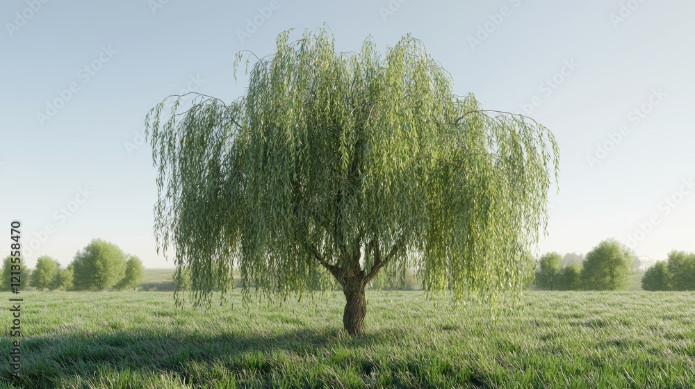 Aufkleber a large tree with long branches is standing in a field. generative ai