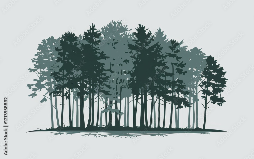 Poster A cluster of tall pine trees stands in a row