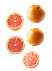 Grapefruit slices in motion png isolated on transparent background