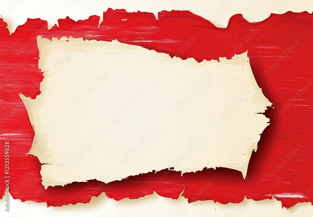 Poster torn paper on red: a vintage-inspired abstract background featuring a torn piece of parchment paper 
