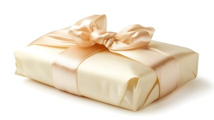 Delicate gift box wrapped in satin ribbon isolated on white for promotions