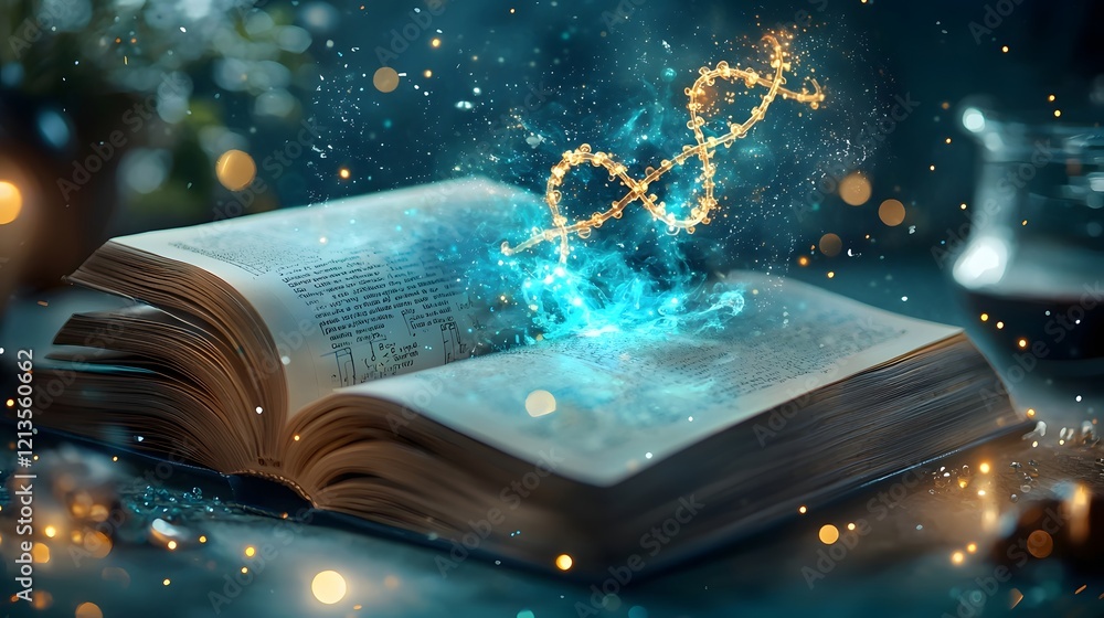 Aufkleber illuminated book projecting a captivating colorful chemical world featuring a 3d dna strand a glowin