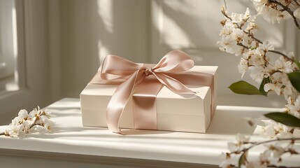 Elegant gift box with satin ribbon isolated on white ideal for holiday promotions