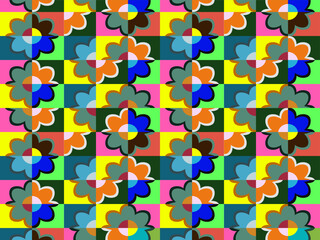 Colorful Seamless Pattern with Stars and Confetti Design, Yellow floral and geometric patterns, circles, triangles seamless pattern, tablecloth pattern, wrapping paper pattern