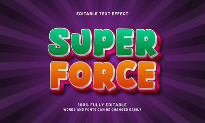 super force editable text effect with a hero and kids theme