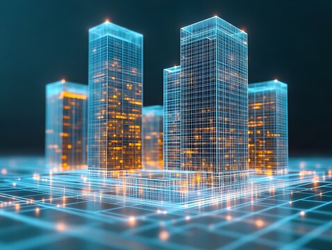 Futuristic city skyline, digital architecture. - Powered by Adobe