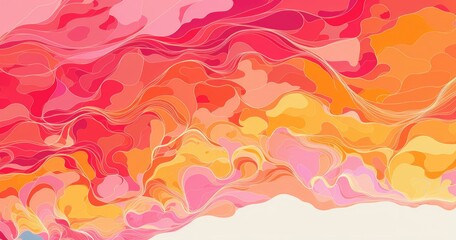 Abstract waves of vibrant pinks, oranges, and yellows create a dynamic, fluid composition.