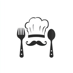 Chef's hat, fork, spoon, simple food logo,  for restaurant or food service