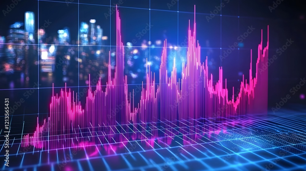 Poster futuristic digital growth graph with holographic effects showcasing financial data and market trends