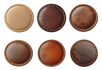 Set of round leather badges isolated on transparent background
