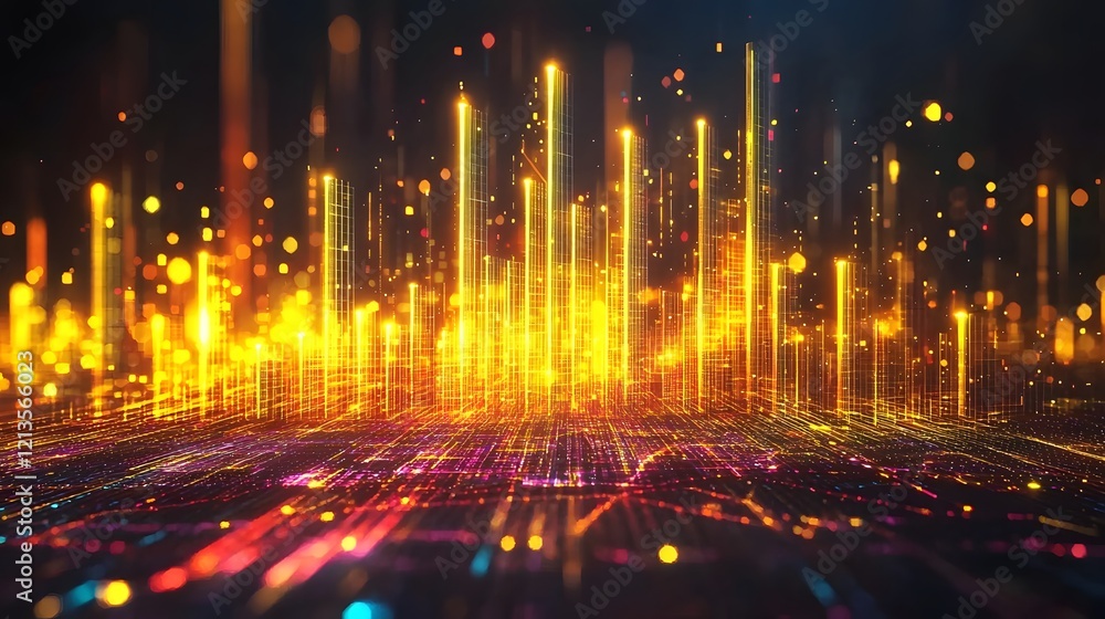 Poster vibrant glowing bar graph visualizing dynamic data technological growth and financial progress illum