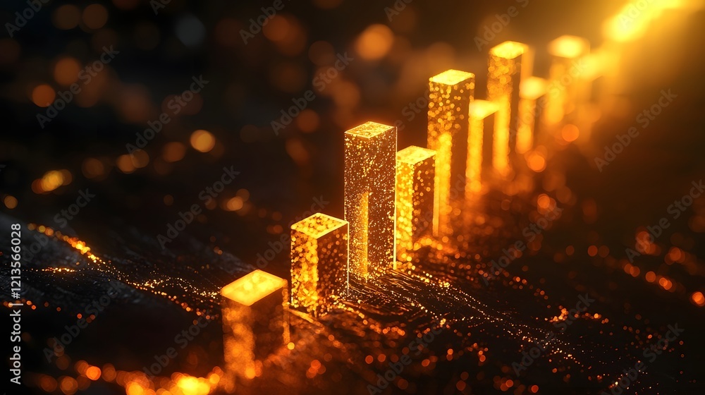 Poster vibrant and glowing bar graph depicting expanding financial growth progress and data visualization f