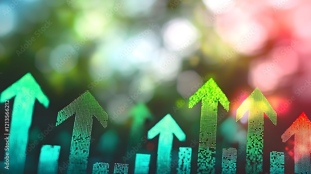 Poster vibrant green arrows pointing upwards displayed against a blurred background symbolizing the positiv
