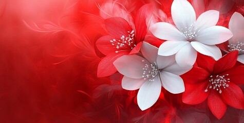Red and White Flowers Artistic Floral Design Romantic Background