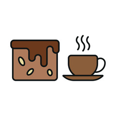 Coffee glass drink and brownies food icons with a warm and delightful design
