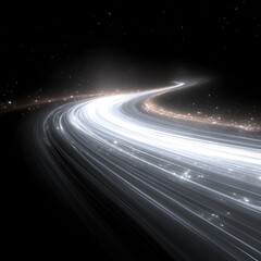 Glowing light trail curves through dark space.