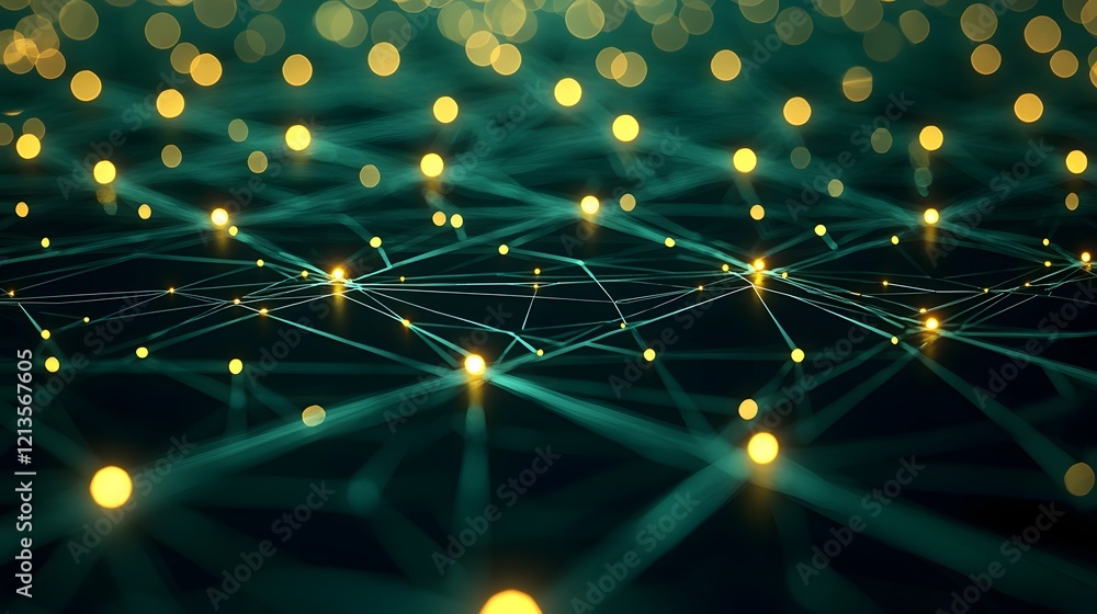 Poster glowing digital network of interconnected nodes representing the concept of innovation technological