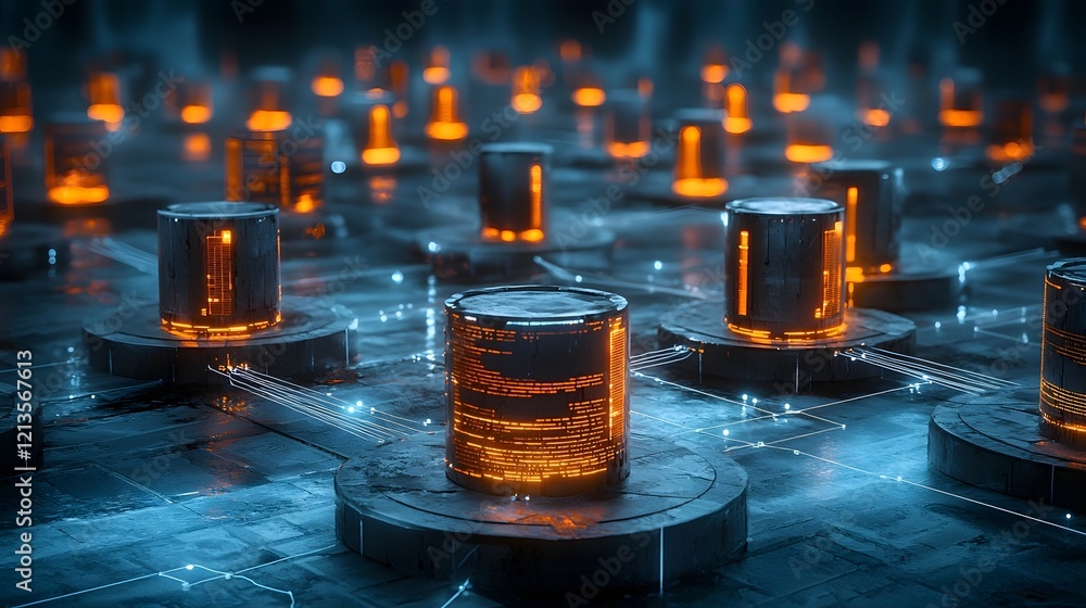 Poster glowing digital network of connected nodes symbolizing the power of innovation technology and the fu