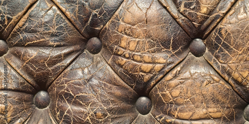 Poster leather couch with a brown and tan color