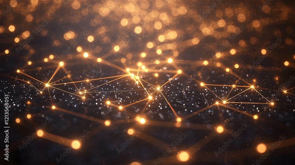 Poster glowing abstract pattern of interconnected lines and nodes against a dark background symbolizing the