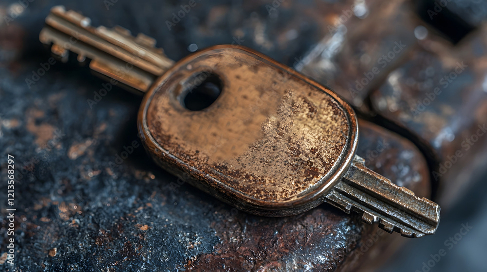 Poster a vintage weathered key with the word strategy engraved on it representing the importance of plannin