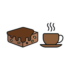 Coffee glass drink and brownies food icons with a warm and delightful design