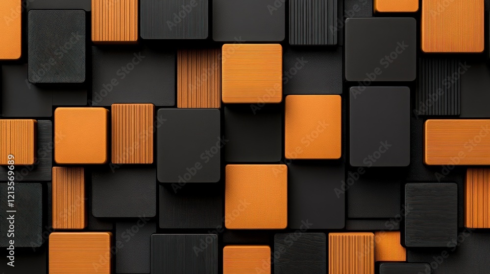 Poster geometric abstract: a mesmerizing abstract pattern of black and orange squares creates a dynamic, mo
