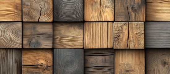 Rustic Wooden Block Wall Texture:  A collection of various aged and textured wood blocks forming a visually appealing wall pattern