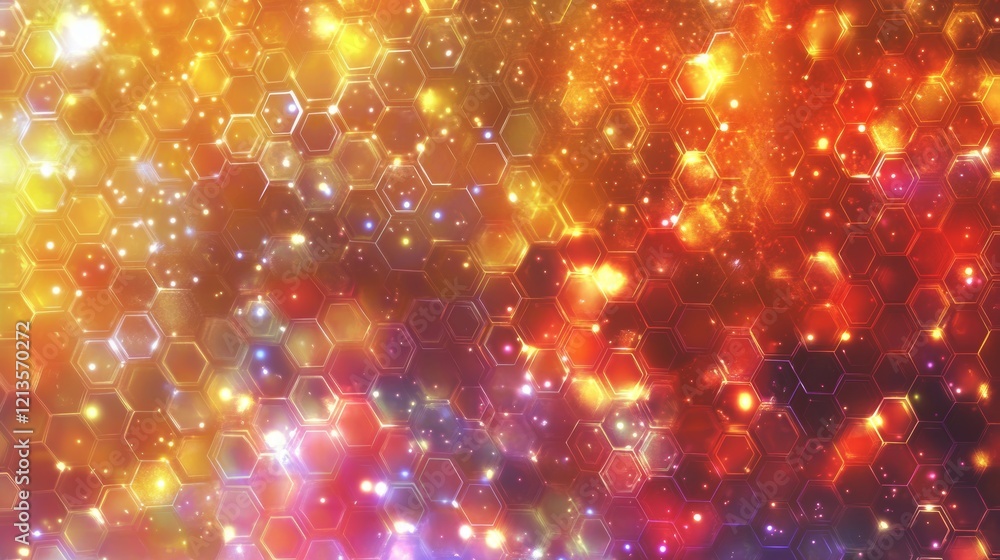 Poster purple pastel medical and tech background with hexagon pattern and bright sparkles. realistic vector